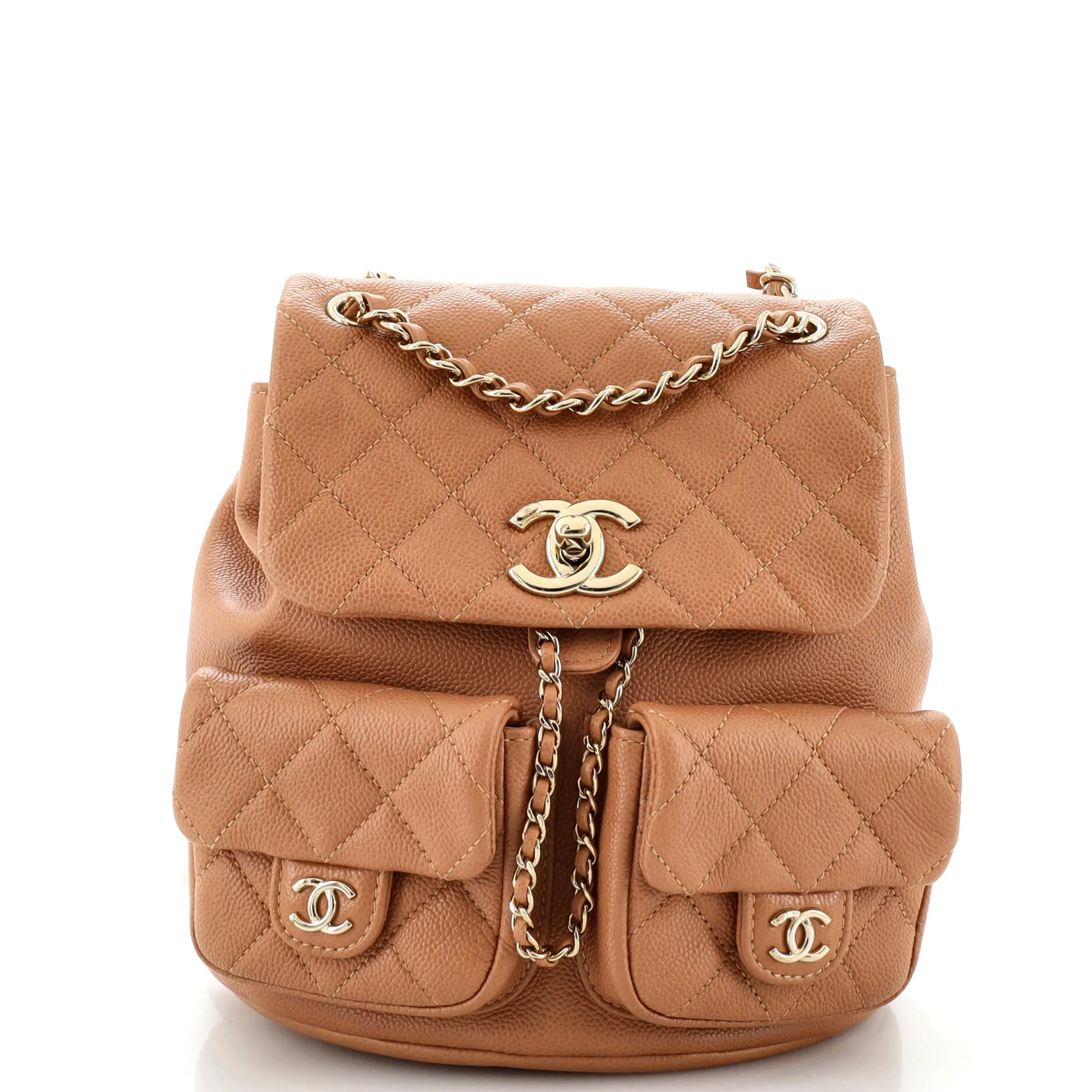 CHANEL Duma Pockets Drawstring Backpack Quilted Caviar Small