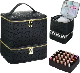 CTWWFS Nail Polish Organizer and Nail Lamp Case, Nail Kit Organizer Holds 30 Bottles (15ml - 0.5 fl.oz) and a Nail Lamp, Nail Polish Carrying Case with Manicure Tools Storage Sections (B-Black)