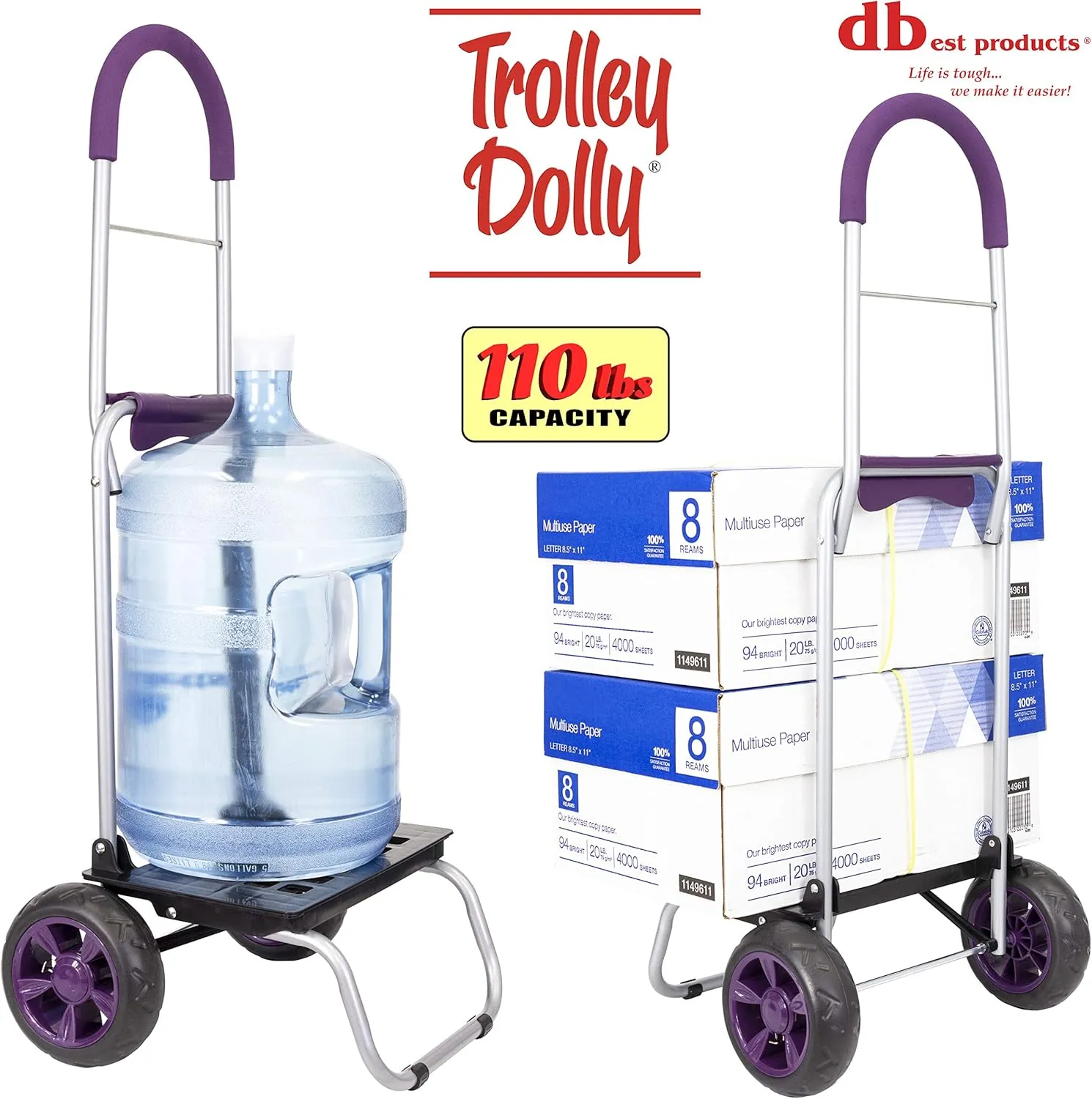 dbest products Trolley Dolly Purple Bungee Cord Bundle Foldable Shopping cart for Groceries with Wheels and Removable Bag and Rolling Personal Handtruck Standard, 1 Unit