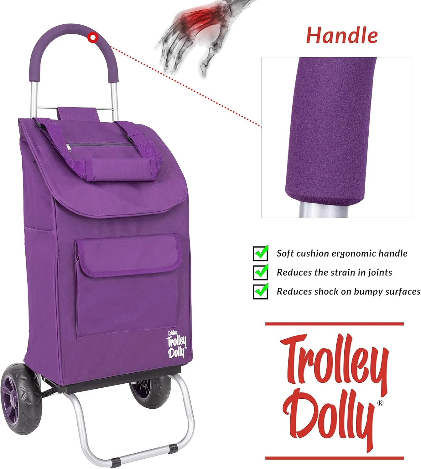 dbest products Trolley Dolly Purple Bungee Cord Bundle Foldable Shopping cart for Groceries with Wheels and Removable Bag and Rolling Personal Handtruck Standard, 1 Unit