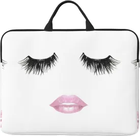 Eyelash Lip White Print Stylish 14in Polyester Laptop Bag Carry Laptop Bag With Water-Resistant Feature