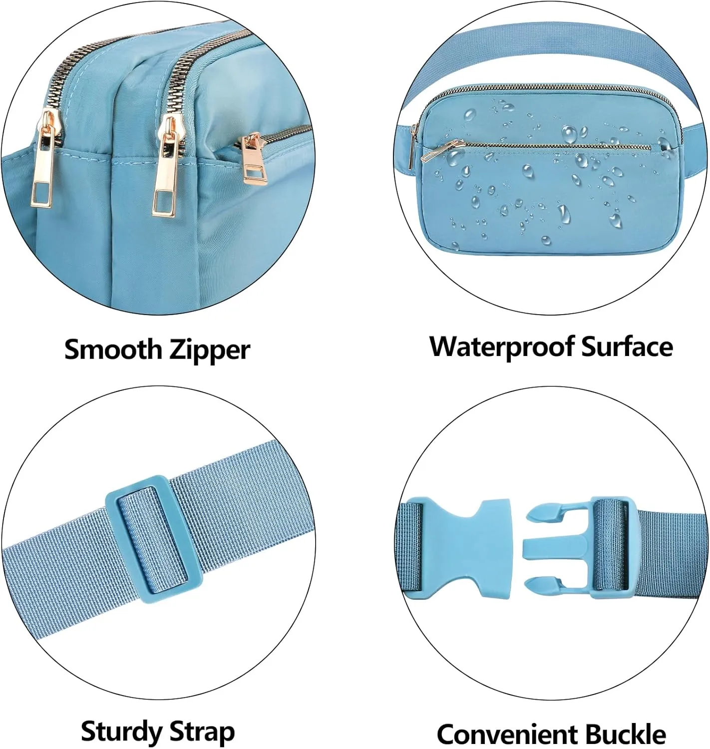 Fashion Fanny Bag-Waist Pack With Adjustable Belt Bag-Unisex Crossbody Pack For Travel Running Hiking-Light Blue