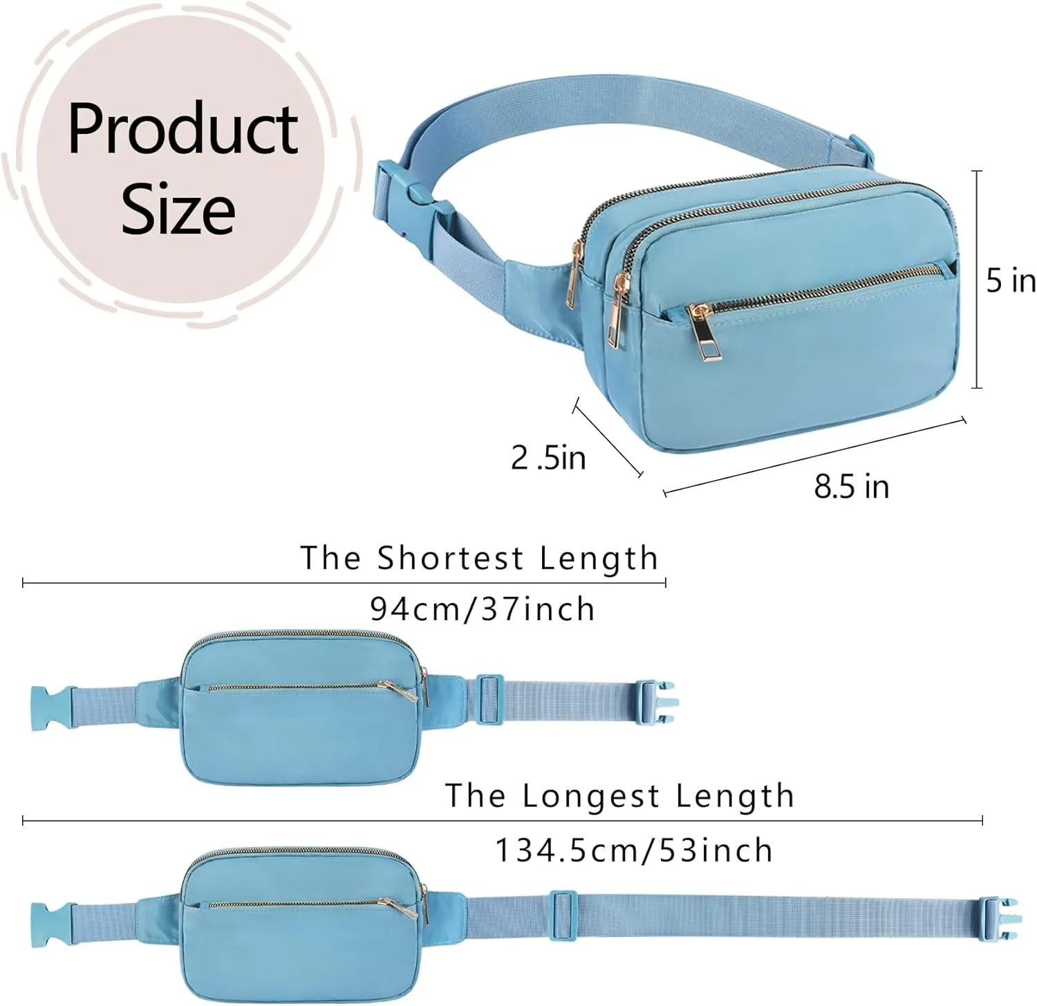 Fashion Fanny Bag-Waist Pack With Adjustable Belt Bag-Unisex Crossbody Pack For Travel Running Hiking-Light Blue