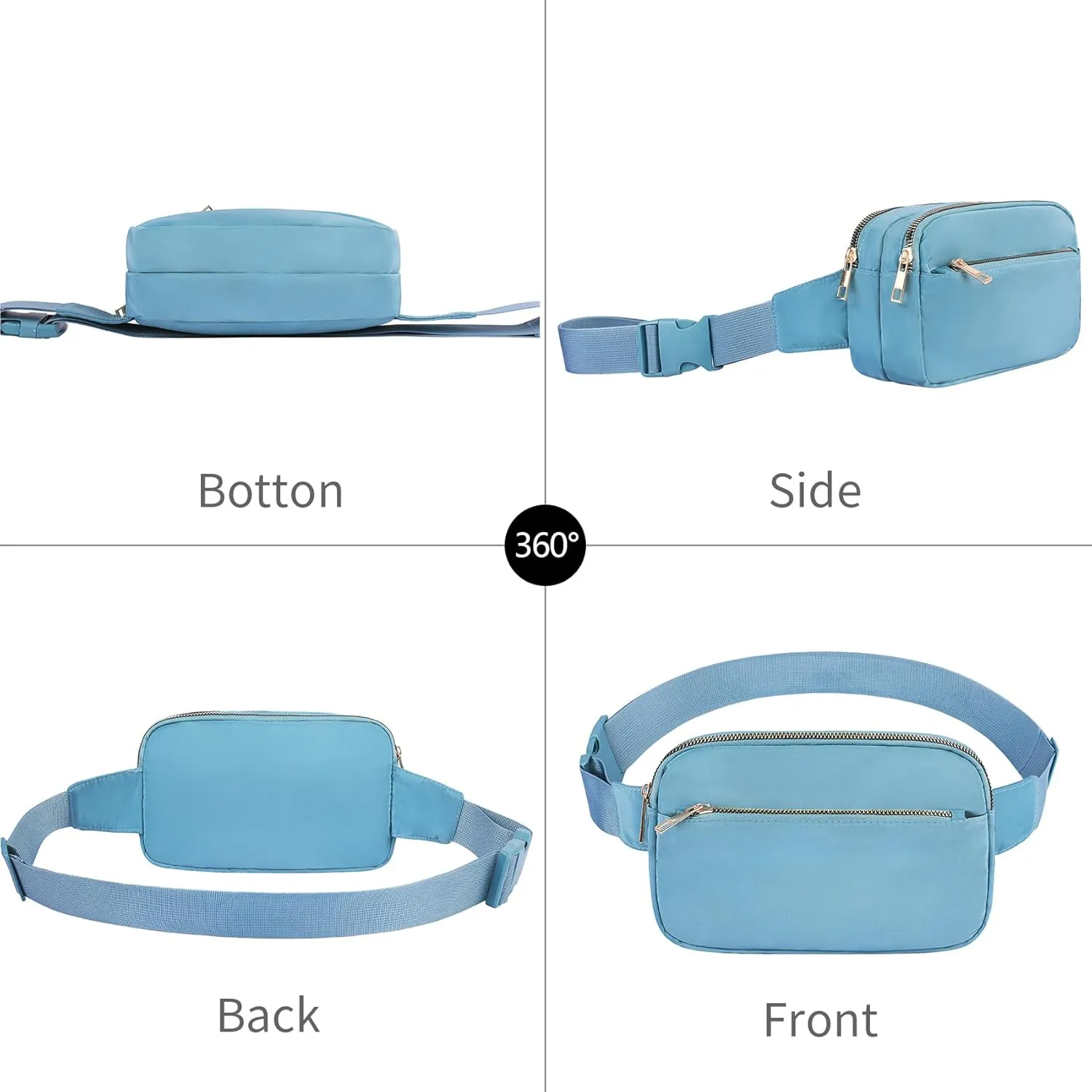 Fashion Fanny Bag-Waist Pack With Adjustable Belt Bag-Unisex Crossbody Pack For Travel Running Hiking-Light Blue