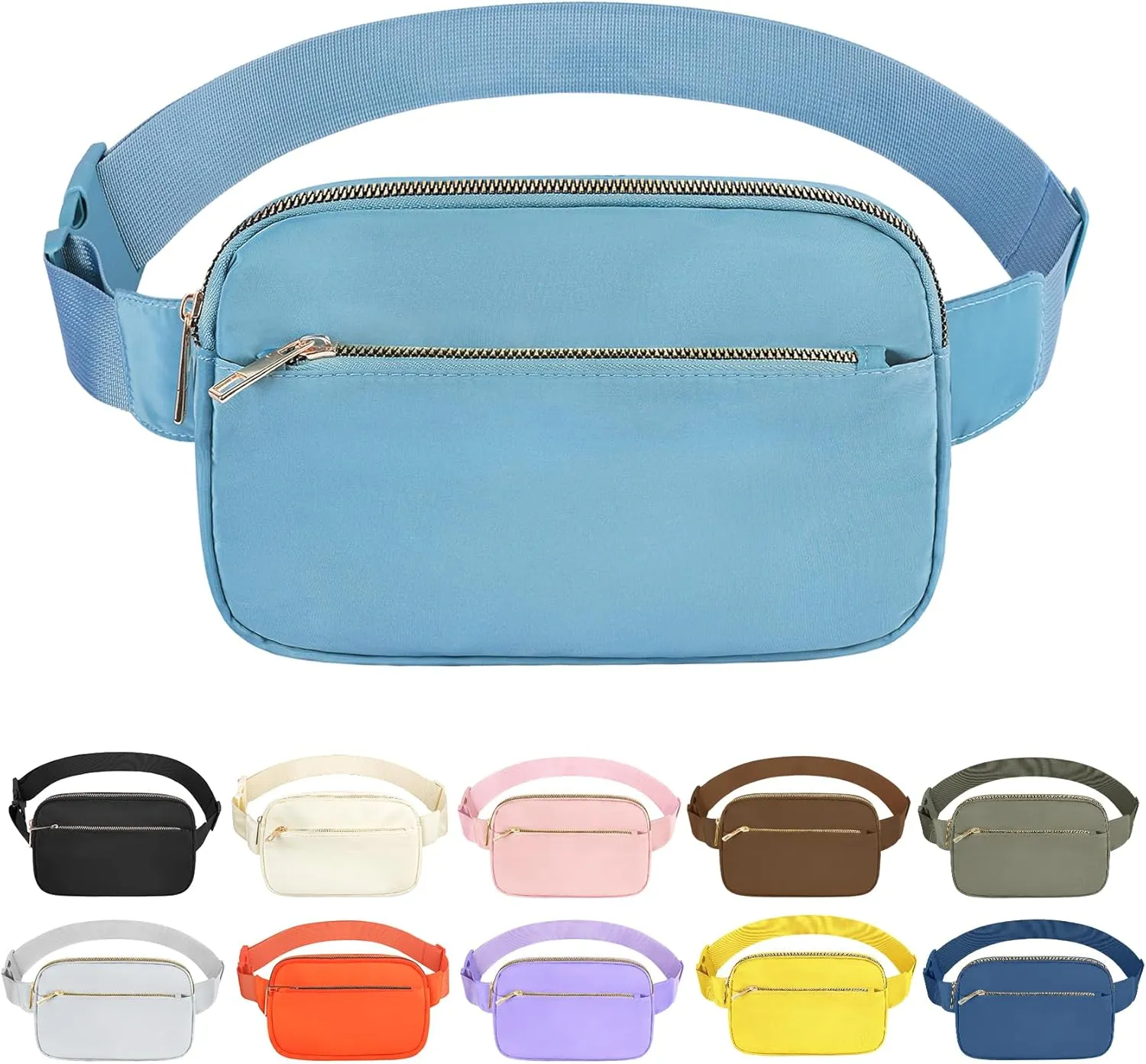 Fashion Fanny Bag-Waist Pack With Adjustable Belt Bag-Unisex Crossbody Pack For Travel Running Hiking-Light Blue