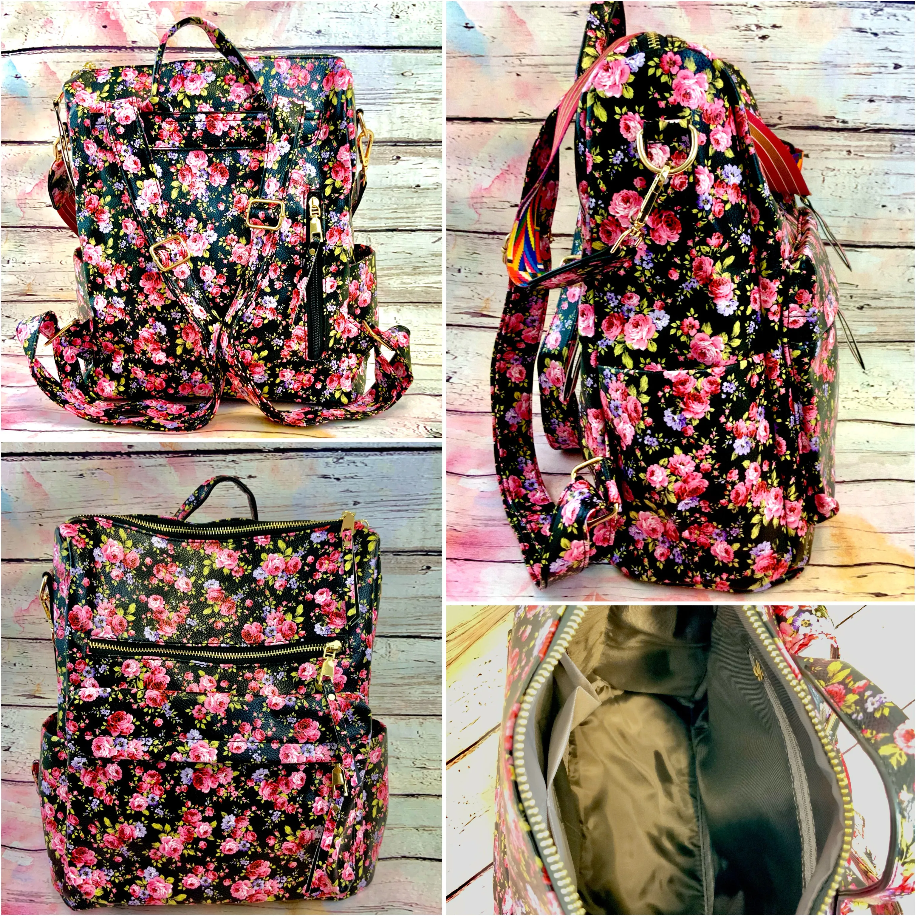Fashionable Faux Leather Backpacks with Guitar Shoulder Straps