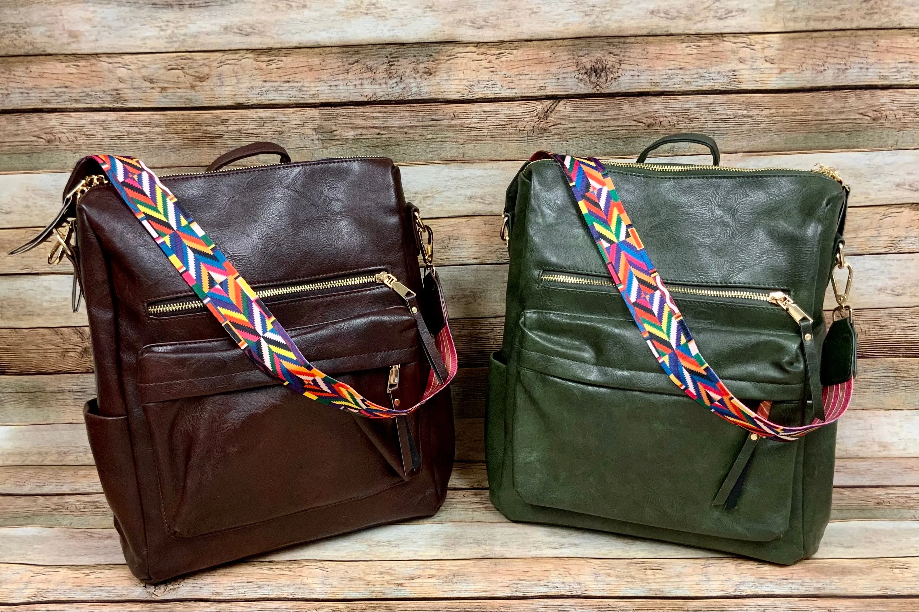 Fashionable Faux Leather Backpacks with Guitar Shoulder Straps