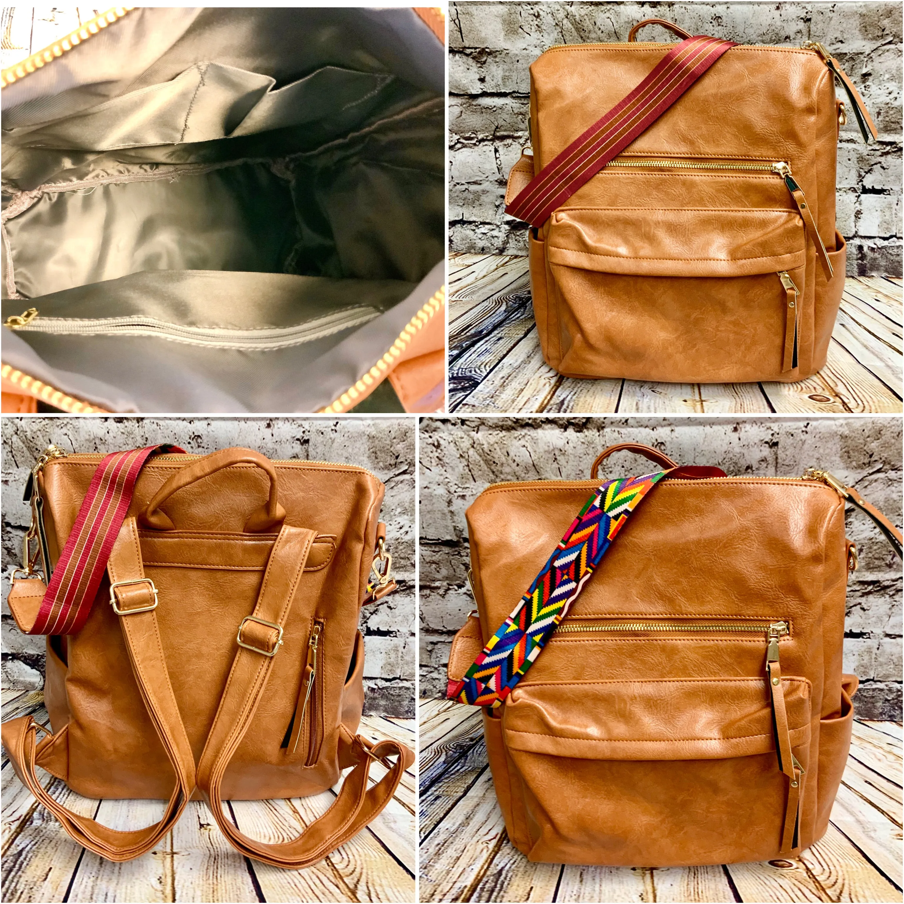Fashionable Faux Leather Backpacks with Guitar Shoulder Straps
