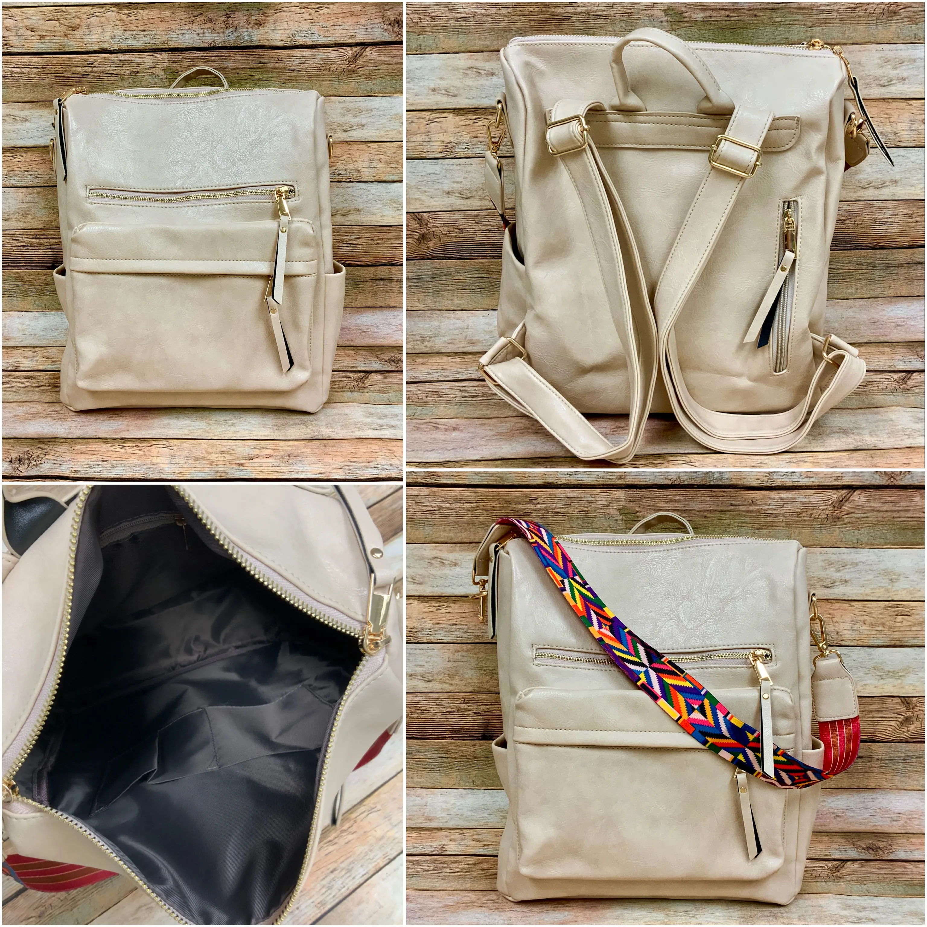 Fashionable Faux Leather Backpacks with Guitar Shoulder Straps