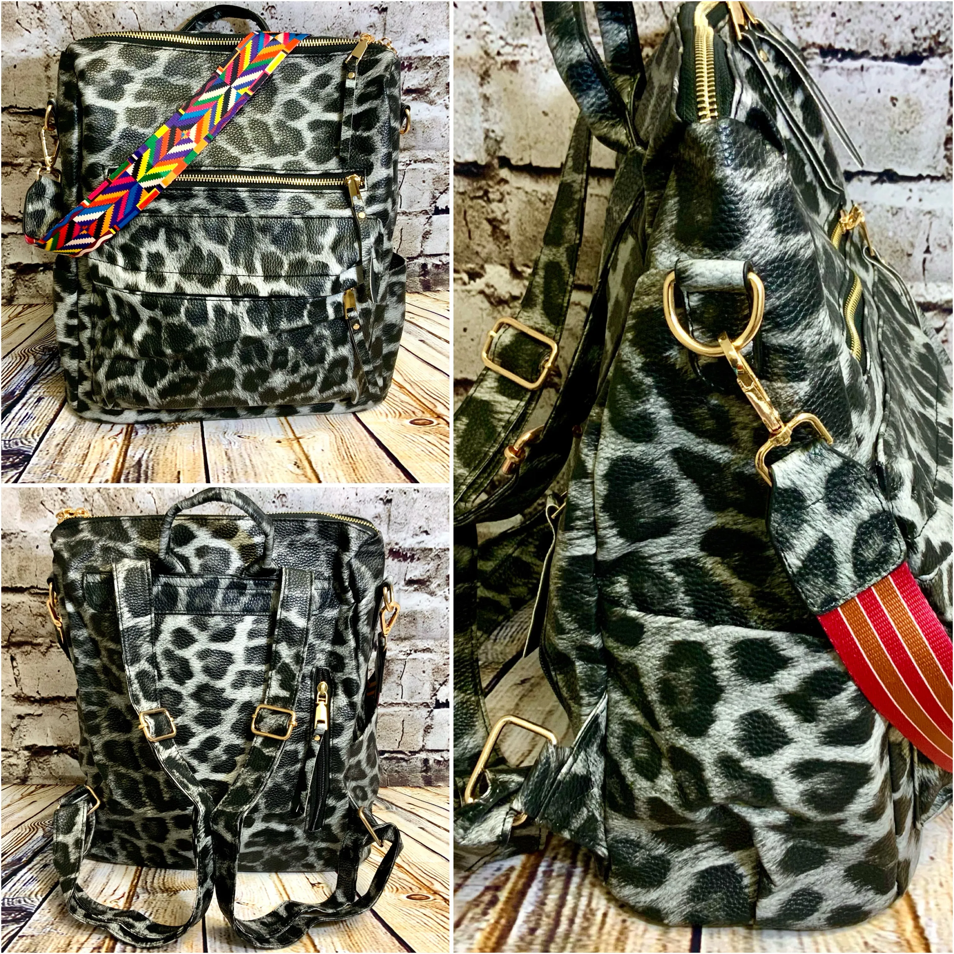 Fashionable Faux Leather Backpacks with Guitar Shoulder Straps
