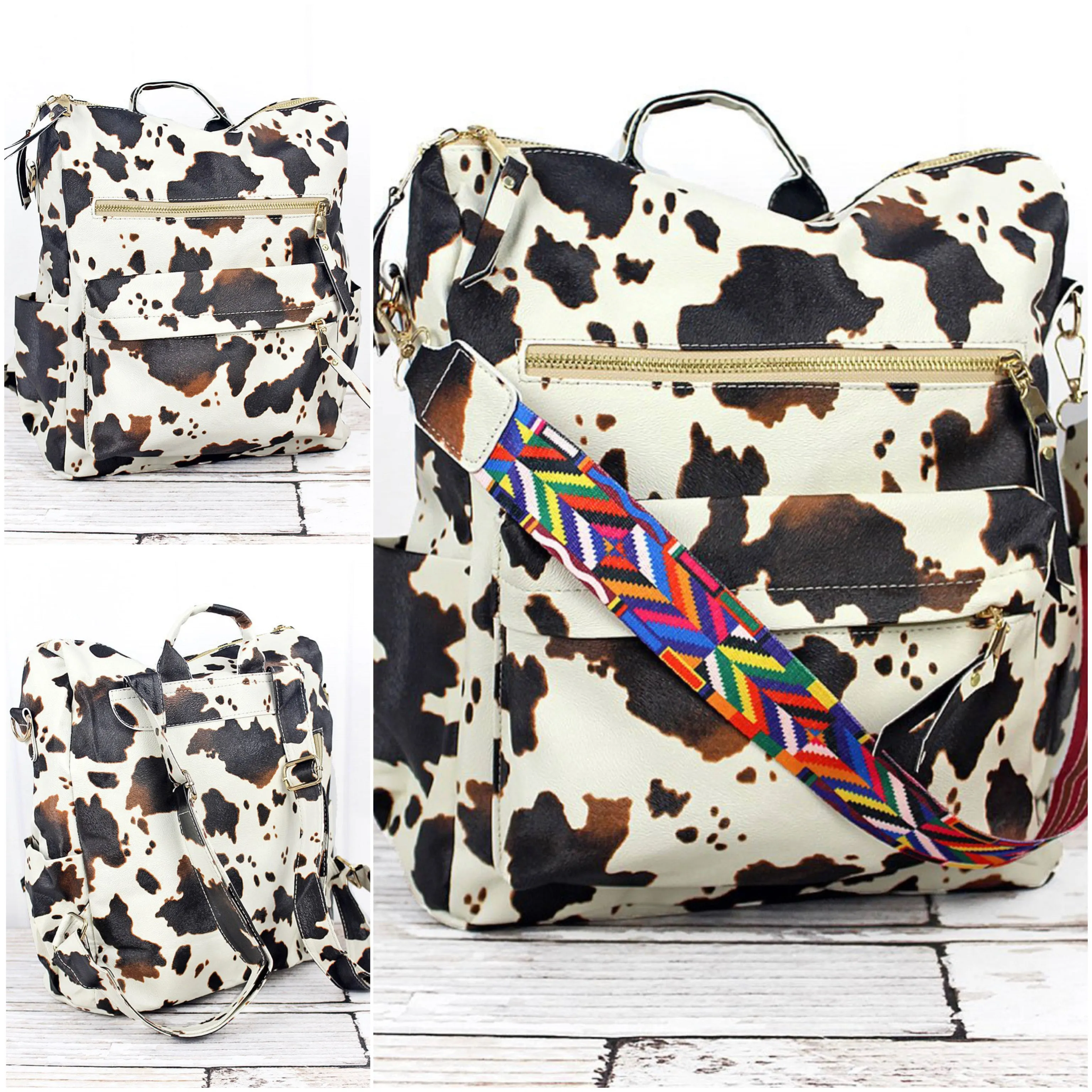 Fashionable Faux Leather Backpacks with Guitar Shoulder Straps