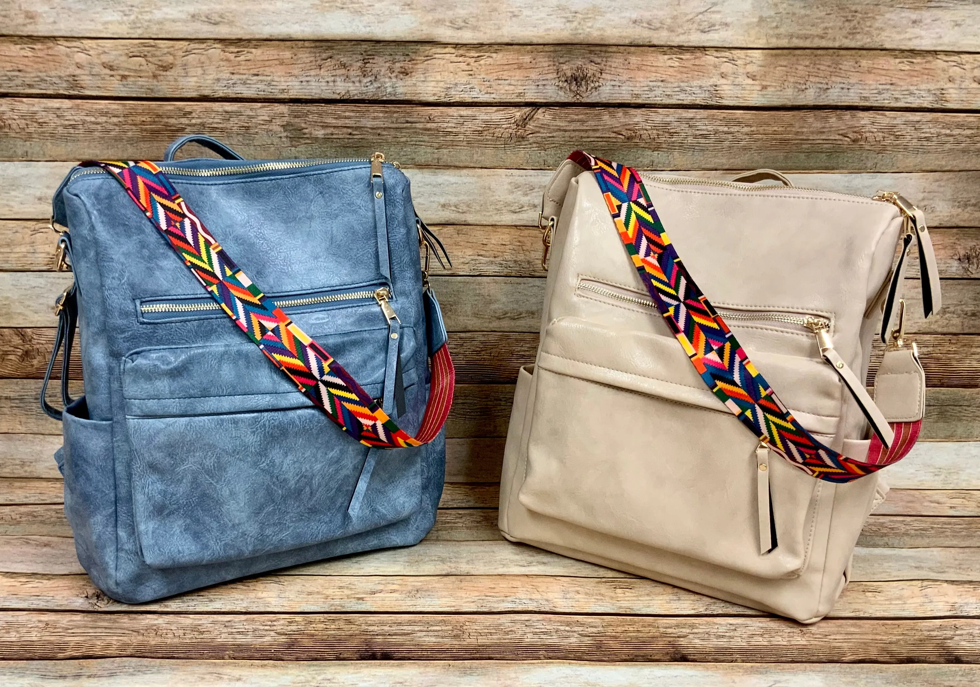 Fashionable Faux Leather Backpacks with Guitar Shoulder Straps