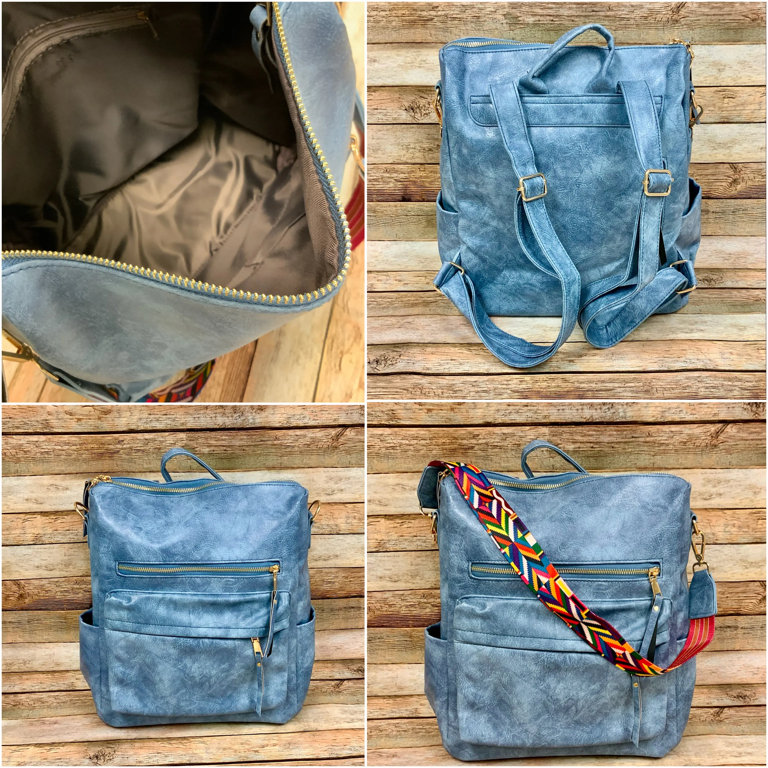 Fashionable Faux Leather Backpacks with Guitar Shoulder Straps