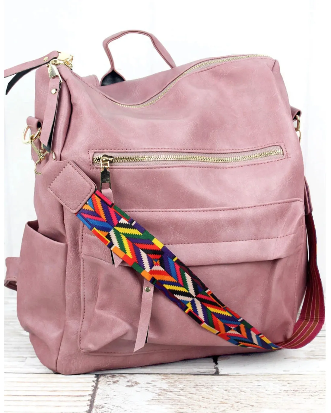 Fashionable Faux Leather Backpacks with Guitar Shoulder Straps