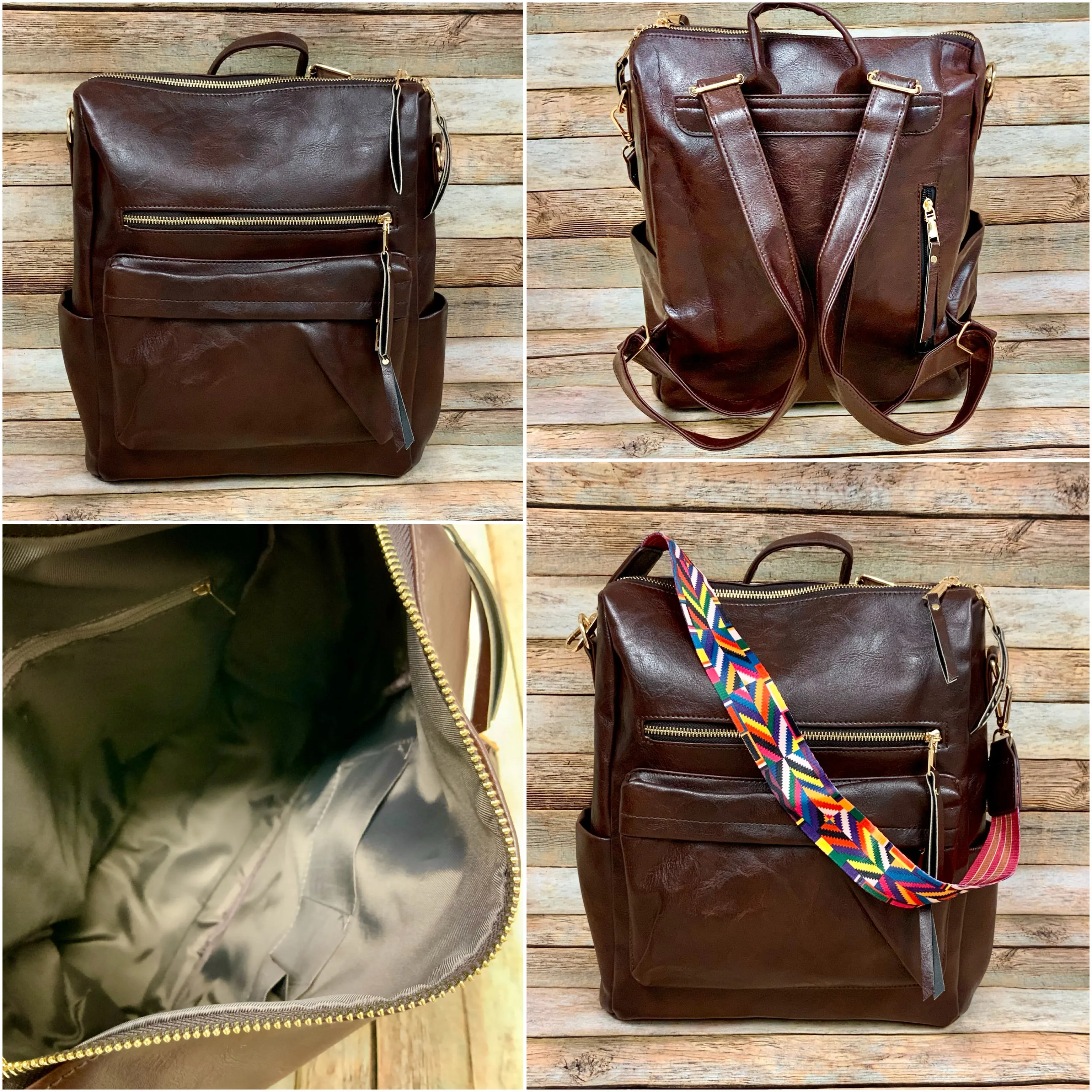 Fashionable Faux Leather Backpacks with Guitar Shoulder Straps