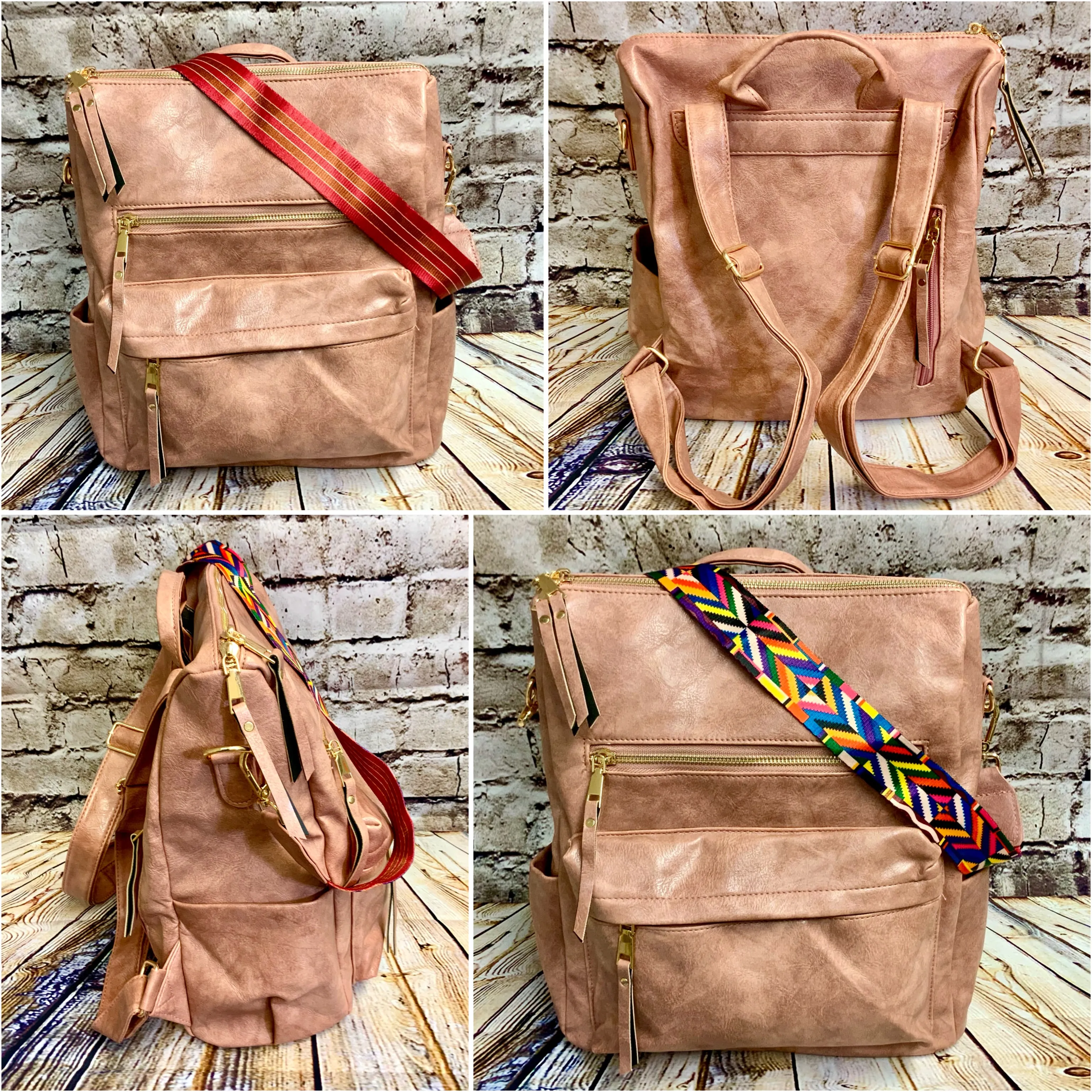 Fashionable Faux Leather Backpacks with Guitar Shoulder Straps