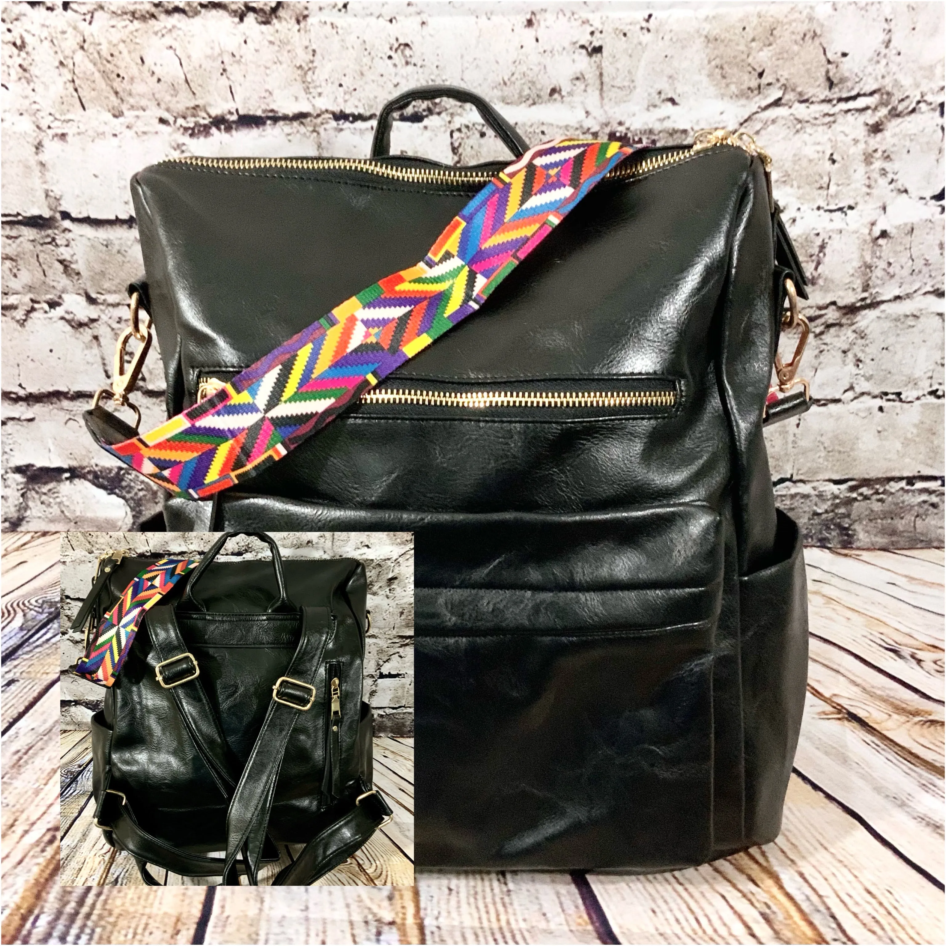 Fashionable Faux Leather Backpacks with Guitar Shoulder Straps