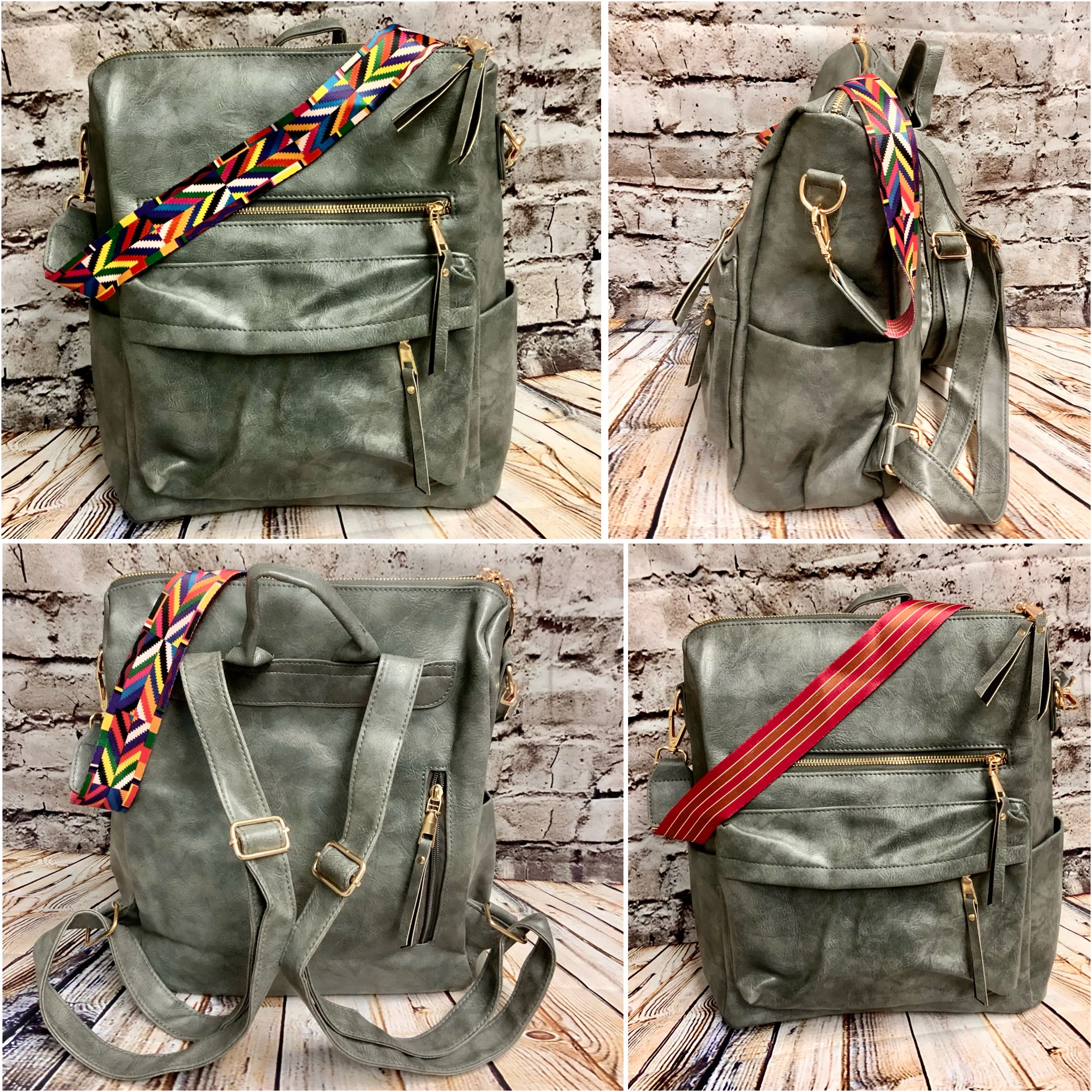 Fashionable Faux Leather Backpacks with Guitar Shoulder Straps