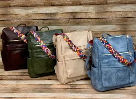 Fashionable Faux Leather Backpacks with Guitar Shoulder Straps