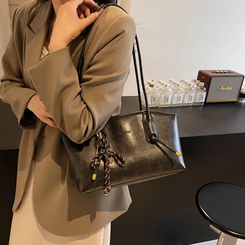 Faux Leather Zipper Retro Tote Bag