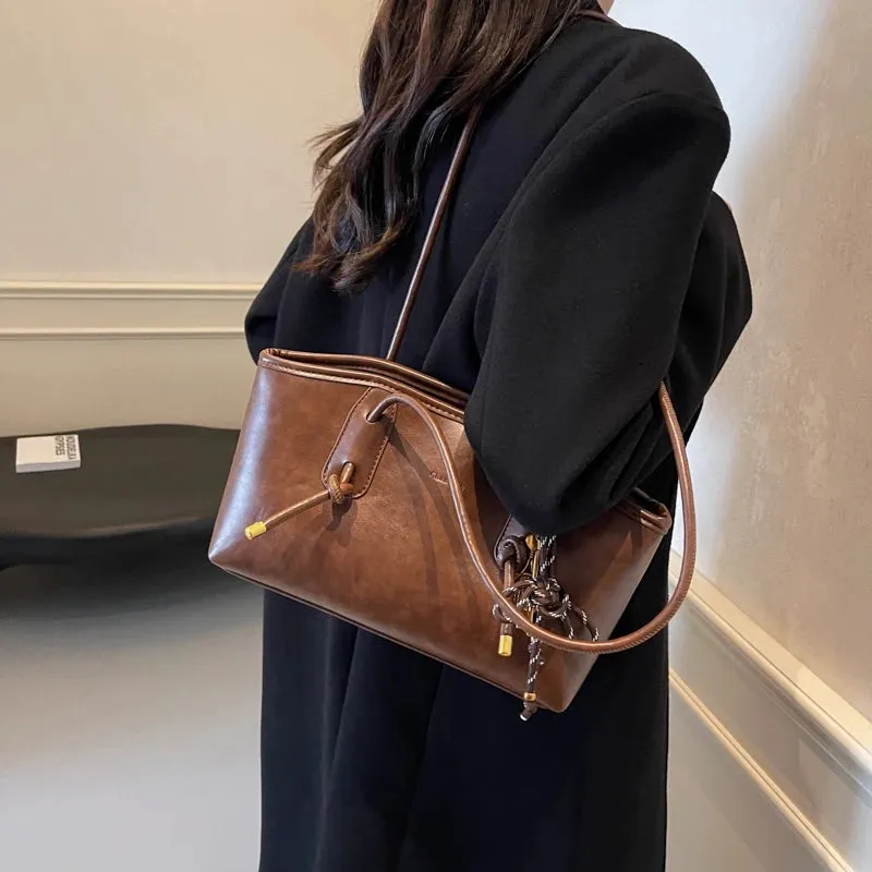 Faux Leather Zipper Retro Tote Bag