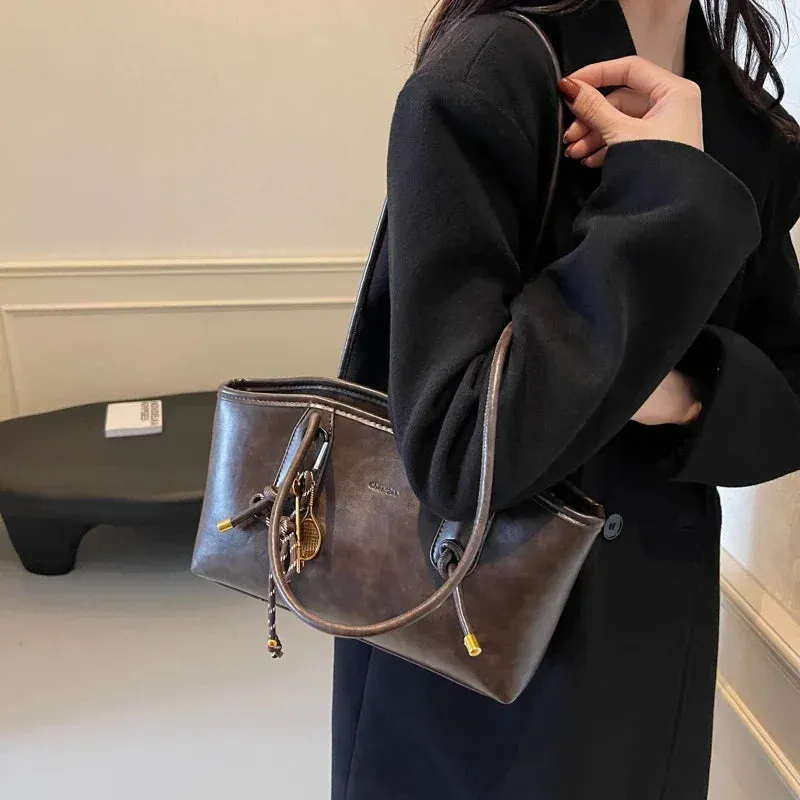 Faux Leather Zipper Retro Tote Bag