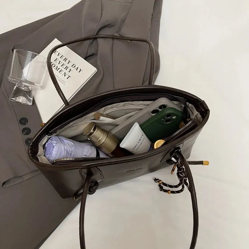 Faux Leather Zipper Retro Tote Bag