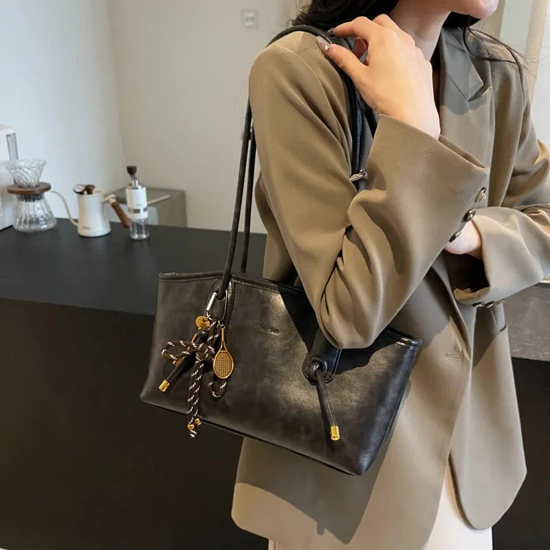 Faux Leather Zipper Retro Tote Bag