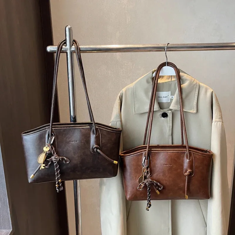 Faux Leather Zipper Retro Tote Bag