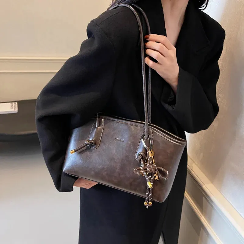 Faux Leather Zipper Retro Tote Bag