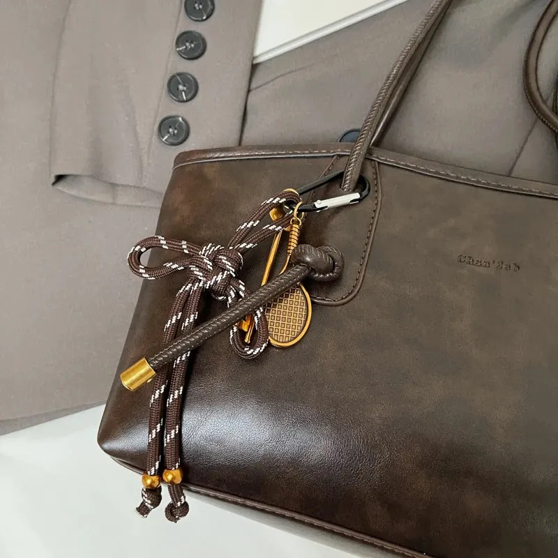 Faux Leather Zipper Retro Tote Bag