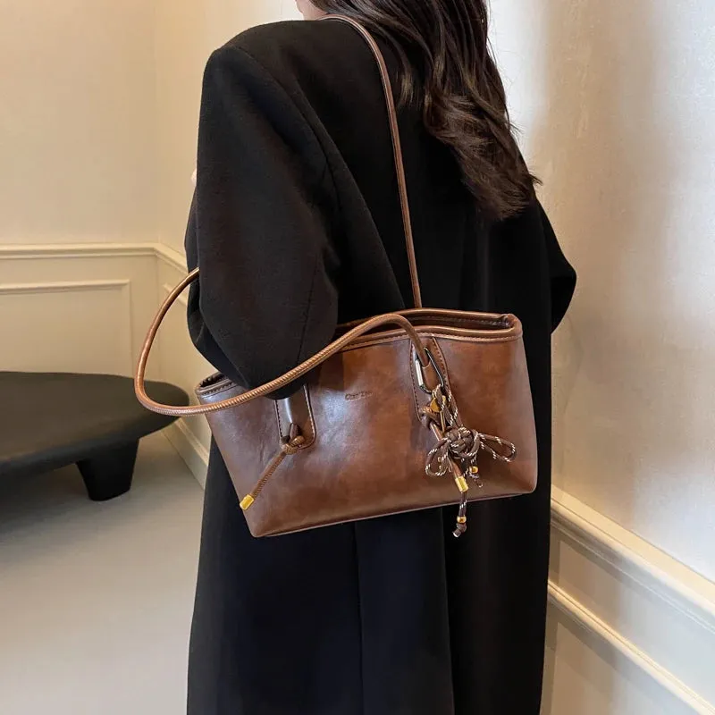Faux Leather Zipper Retro Tote Bag