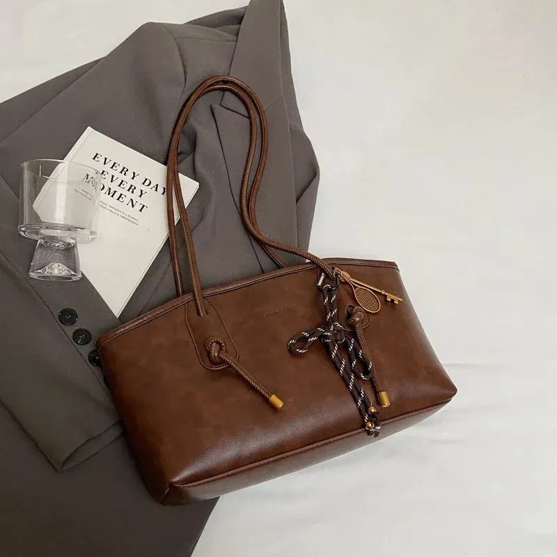 Faux Leather Zipper Retro Tote Bag