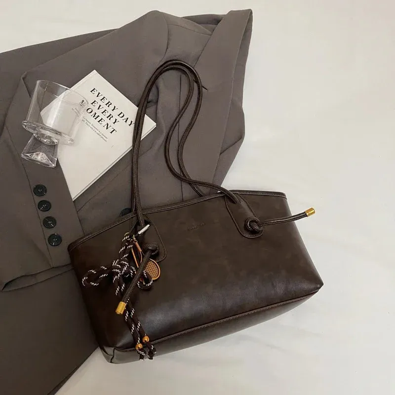 Faux Leather Zipper Retro Tote Bag