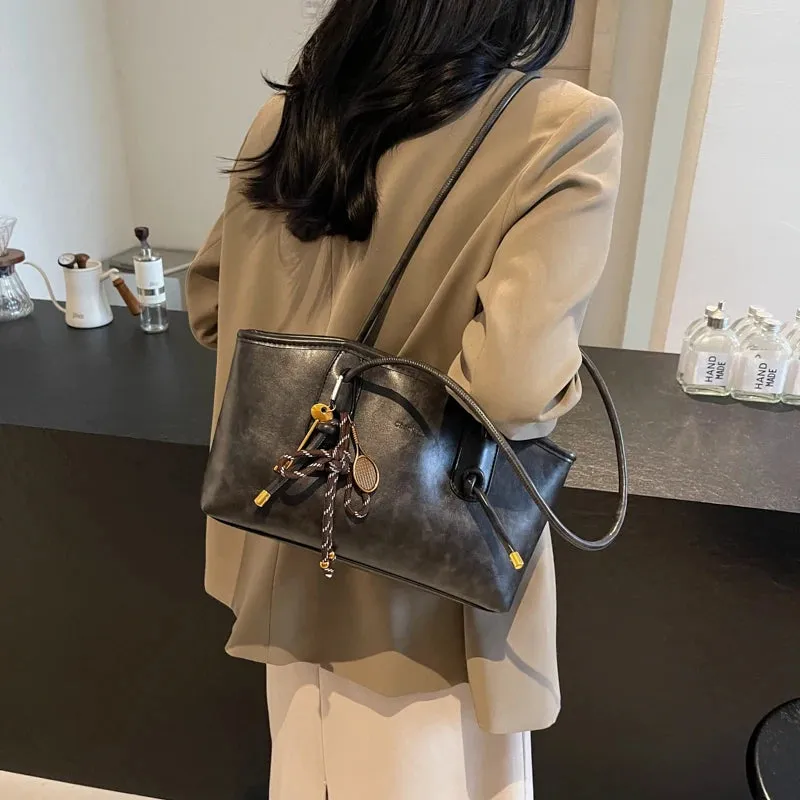 Faux Leather Zipper Retro Tote Bag