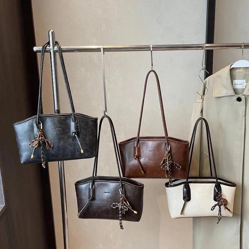 Faux Leather Zipper Retro Tote Bag