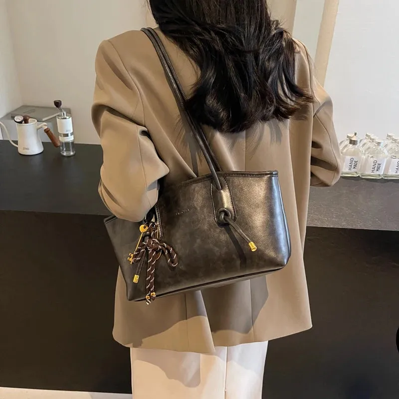 Faux Leather Zipper Retro Tote Bag