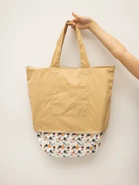 Floral Abstract Beige CarryAll Expandable Washable Tote Bag 2.0