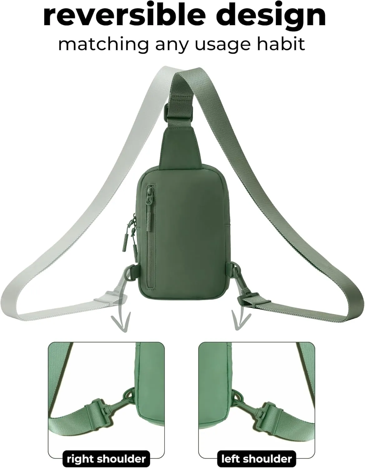 FORZAROCKET Ultralight Sling Bag w/Long Strap 70"  Small Crossbody Bag w/Extended Strap  Women Men Fanny Pack w/Anti-Theft Pocket  Two-Way Durable Zipper  Travel & Plus Size Friendly, Green