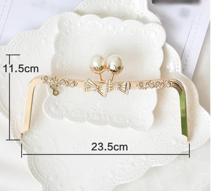 Gold Purse Frame Metal Vintage Pattern Pearls Snap Clasp For Bag Sewing Clutch Handbag Making Findings Hardware Supply Accessories 23.5cm