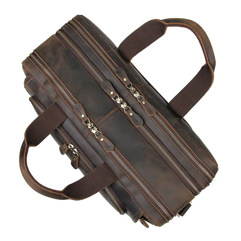 Handmade Vintage Leather Briefcase Men Messenger Bag Leather Handbag Men Shoulder Crossbody Bag