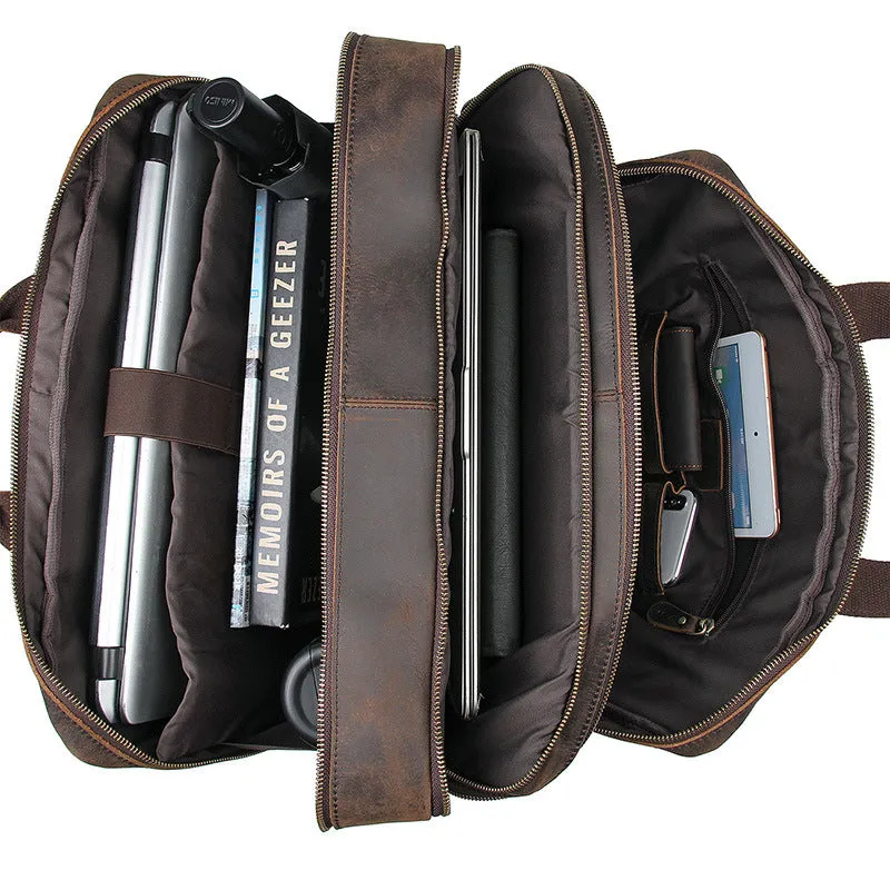 Handmade Vintage Leather Briefcase Men Messenger Bag Leather Handbag Men Shoulder Crossbody Bag