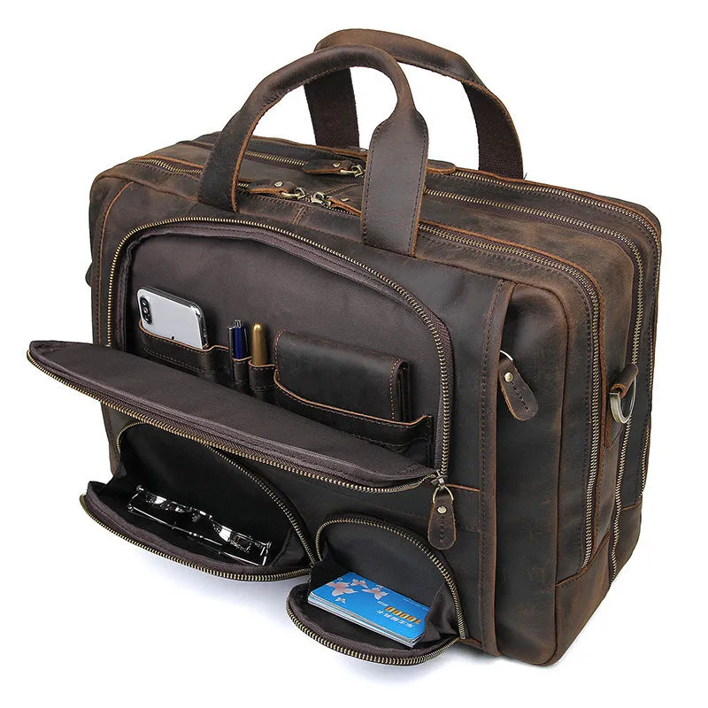 Handmade Vintage Leather Briefcase Men Messenger Bag Leather Handbag Men Shoulder Crossbody Bag