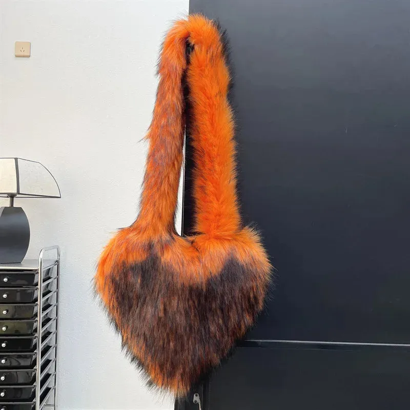 Heart Faux Fur Shoulder Bag