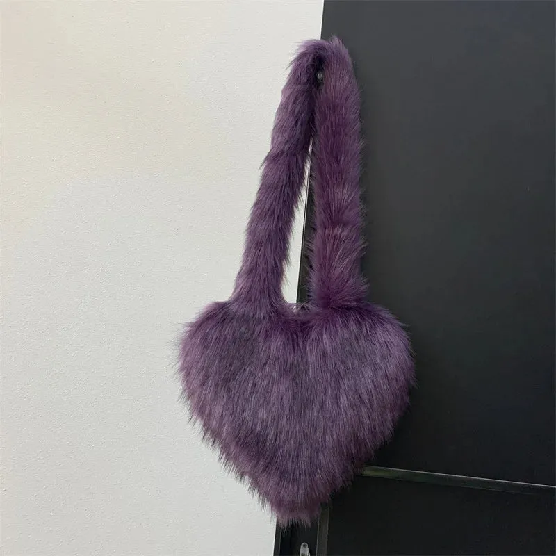 Heart Faux Fur Shoulder Bag