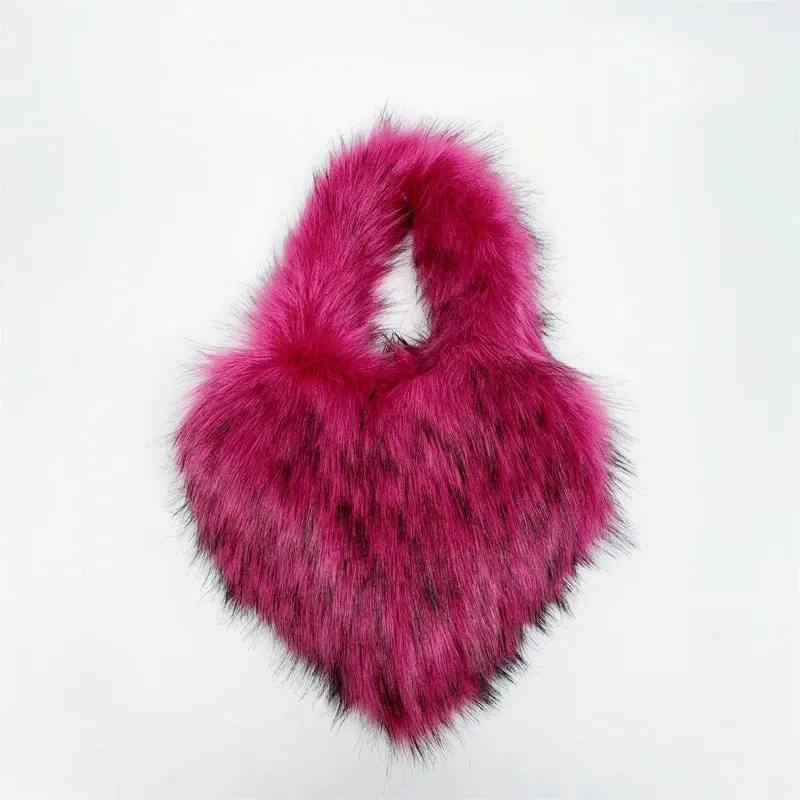 Heart Faux Fur Shoulder Bag