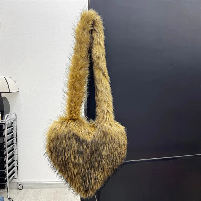 Heart Faux Fur Shoulder Bag