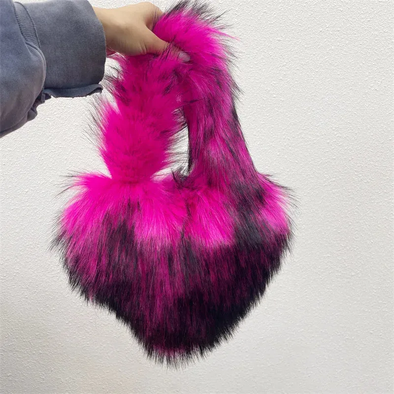Heart Faux Fur Shoulder Bag