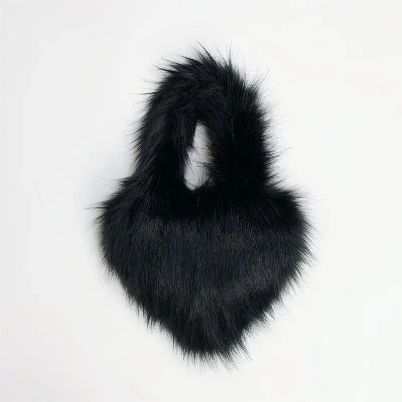Heart Faux Fur Shoulder Bag