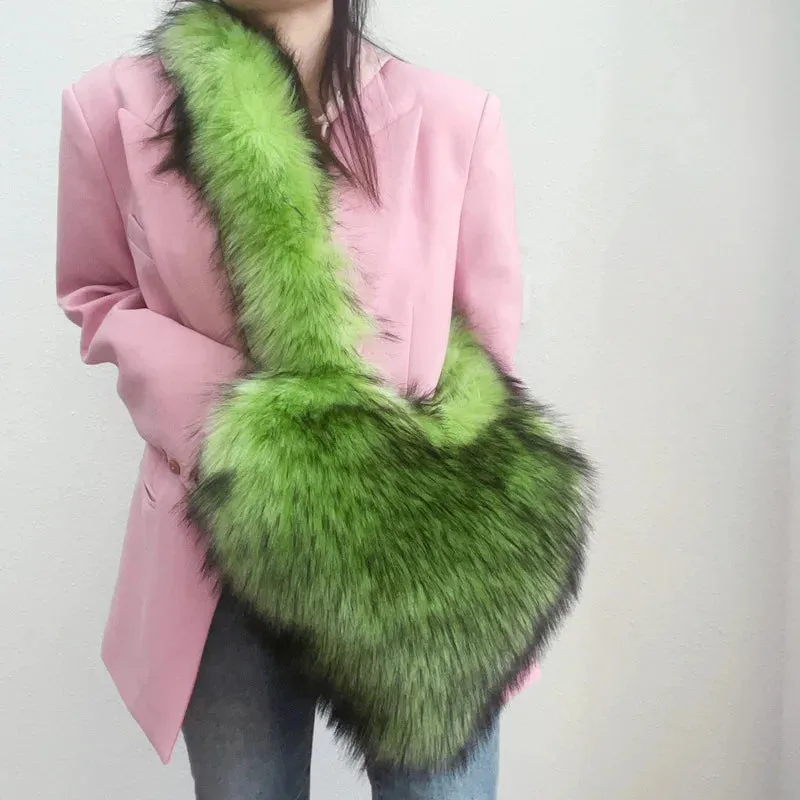 Heart Faux Fur Shoulder Bag